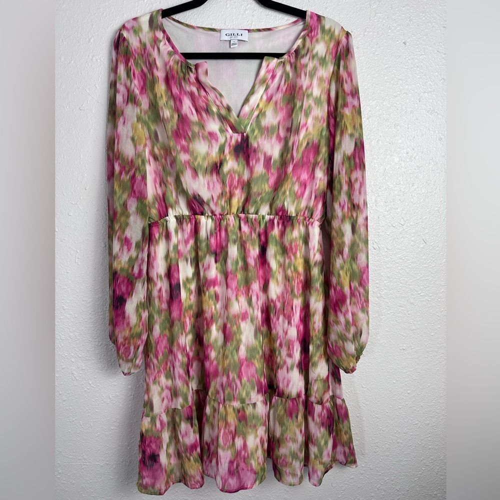 Gilli Pink and Green Patterned Dress‎ Size Large